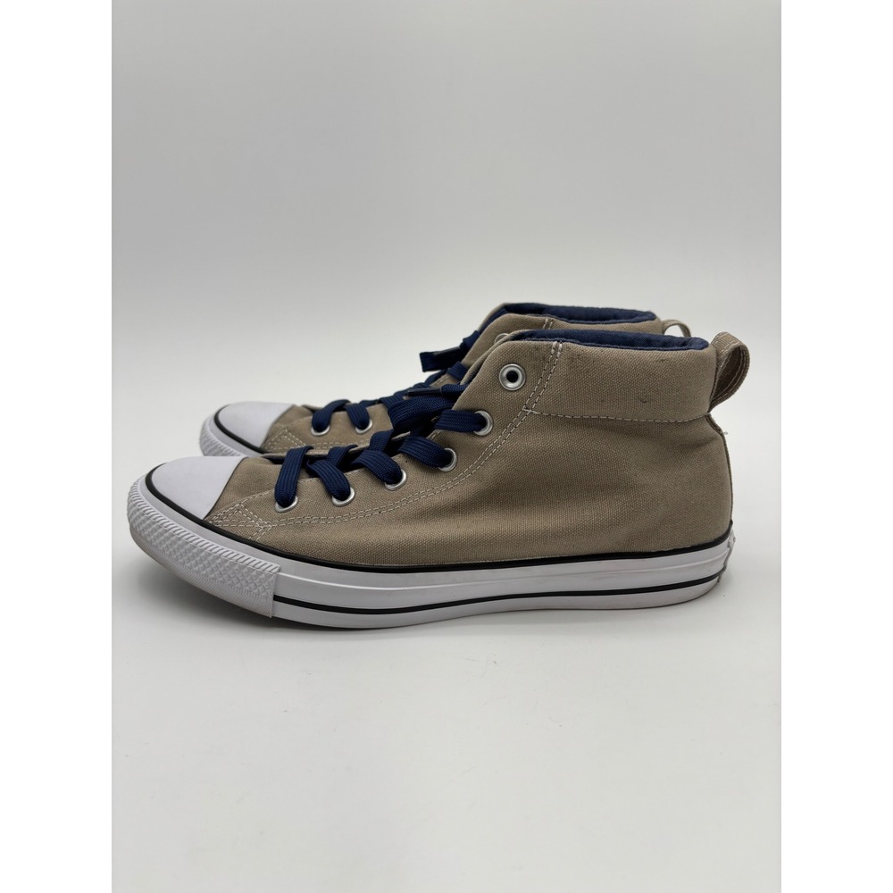 Converse High-Top Sneakers in Tan with Navy Accents - Picture 4 of 8